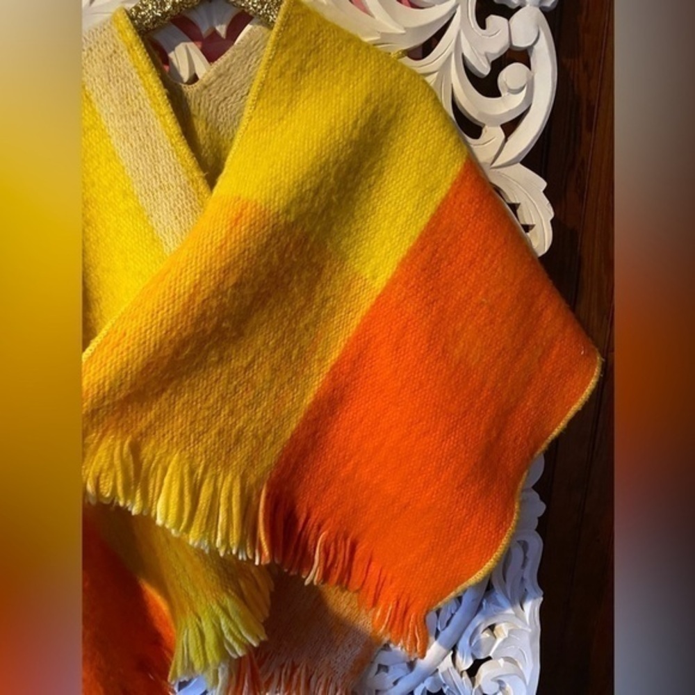 Vintage Sunrise Colored Wool Wrap Shawl Cape Poncho One size